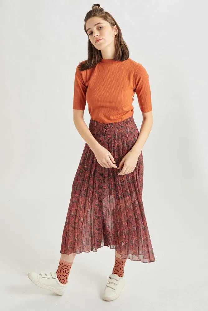 24 Colours Floral Patterned Skirt in Dark Rose