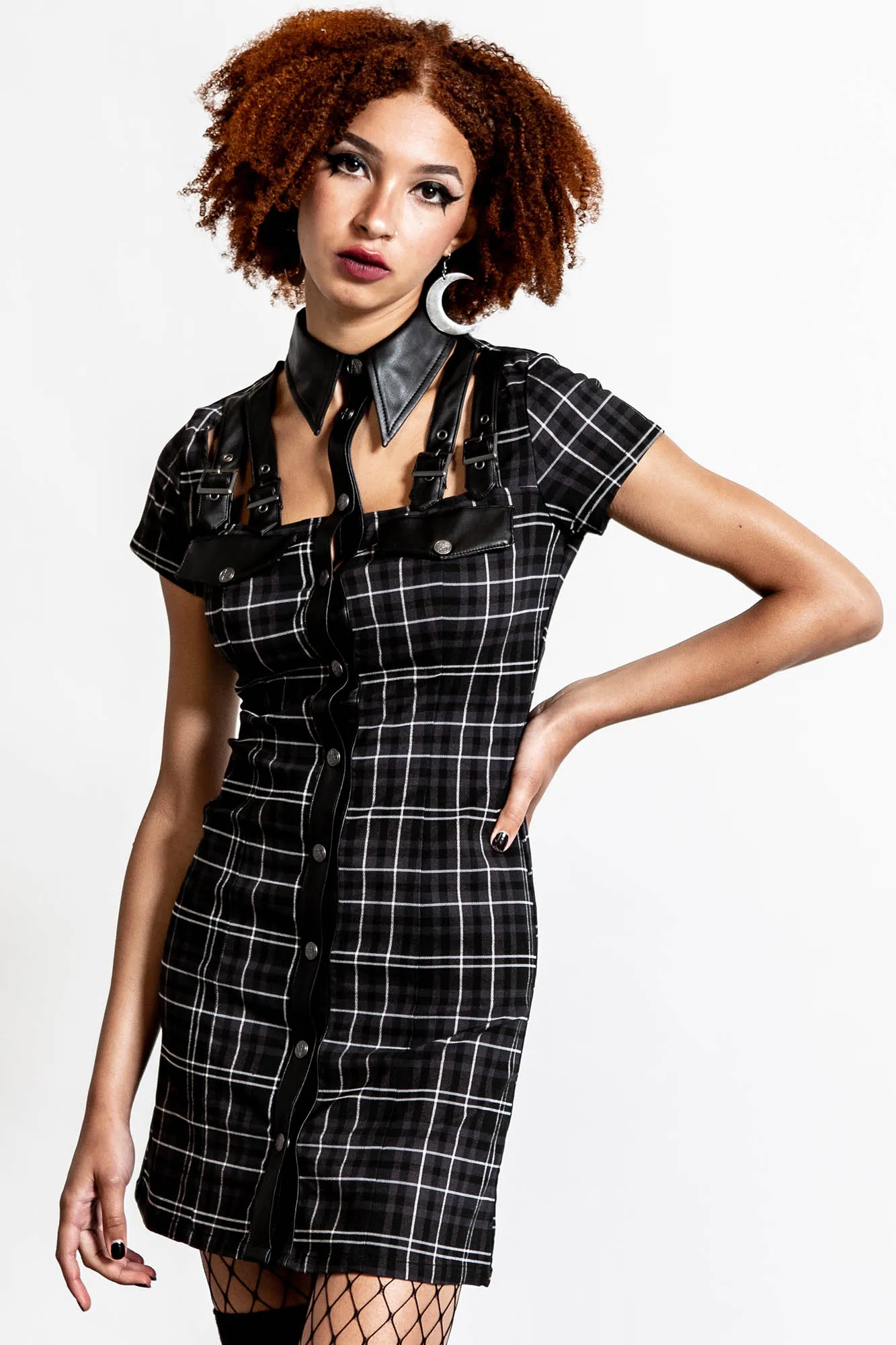 All Attitude Cut Out Ash Tartan Dress