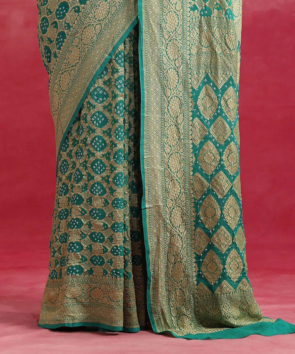 Aqua Handloom Pure Georgette Banarasi Bandhej Saree With Cutwork Weave