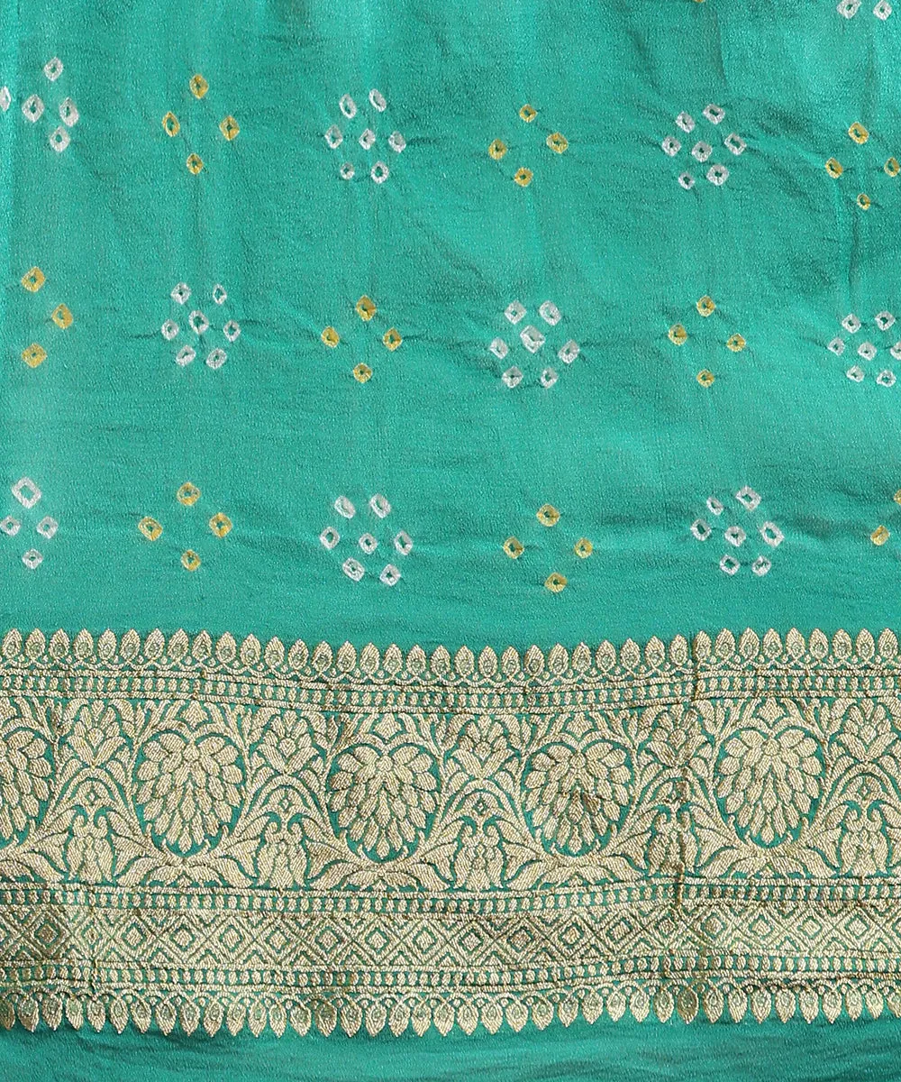 Aqua Handloom Pure Georgette Banarasi Bandhej Saree With Cutwork Weave