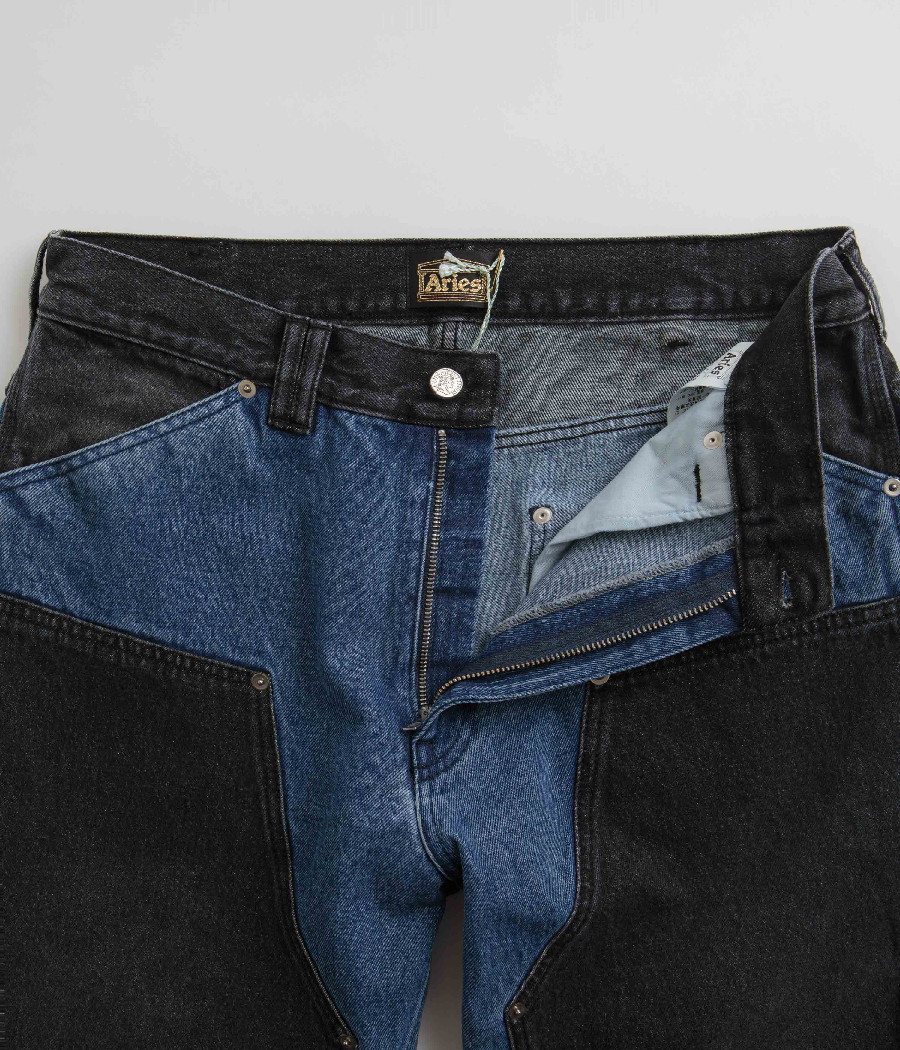 Aries Colourblocked Carpenter Jeans - Black / Blue