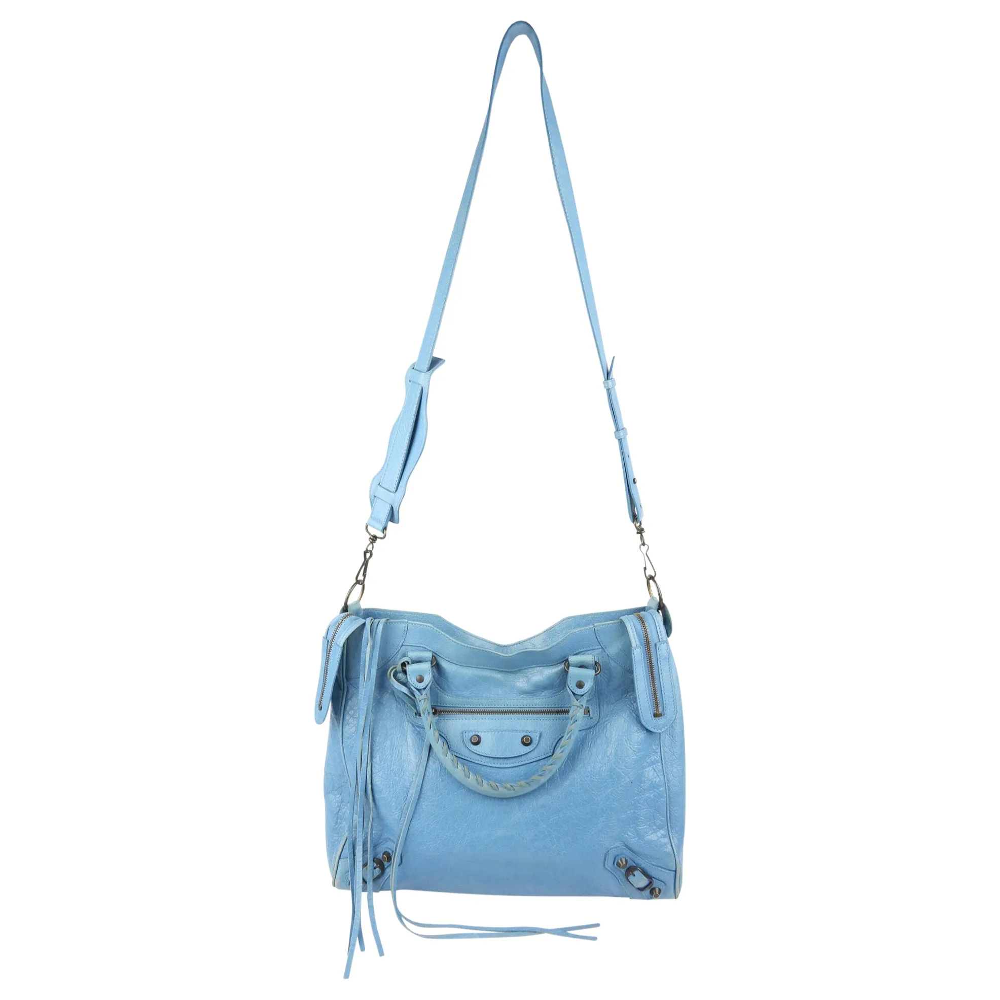 Balenciaga Turquoise Blue Moto Classic Velo City Two Way Tote Bag