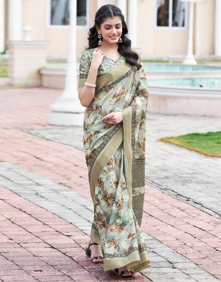 Beige Silk Printed Sarees