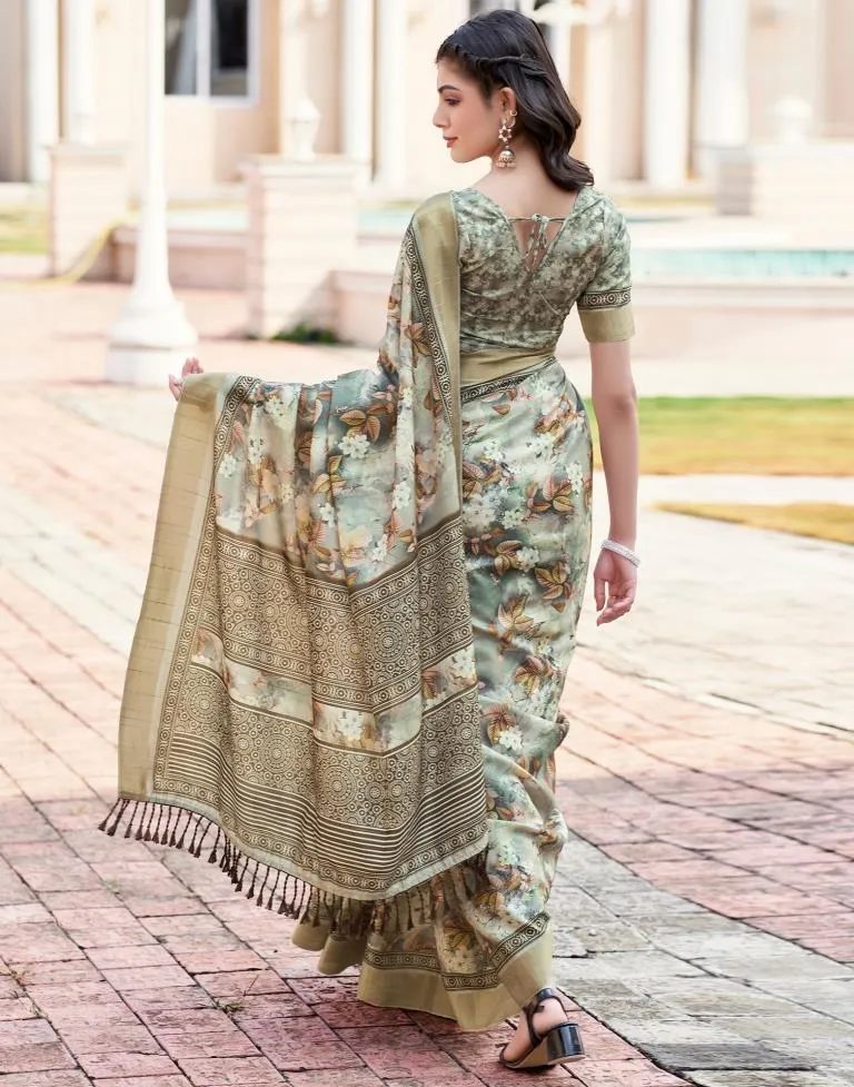 Beige Silk Printed Sarees