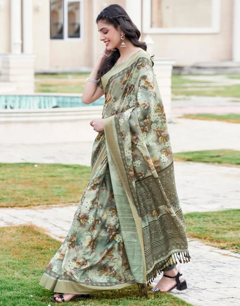 Beige Silk Printed Sarees