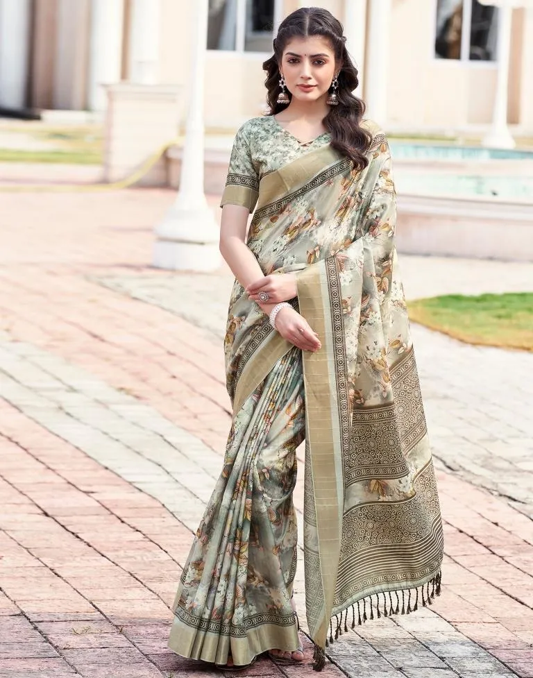 Beige Silk Printed Sarees