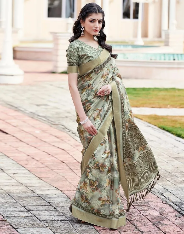 Beige Silk Printed Sarees