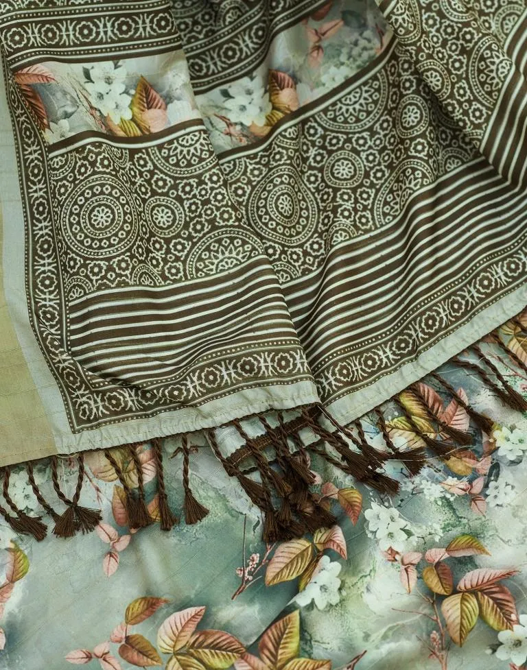 Beige Silk Printed Sarees