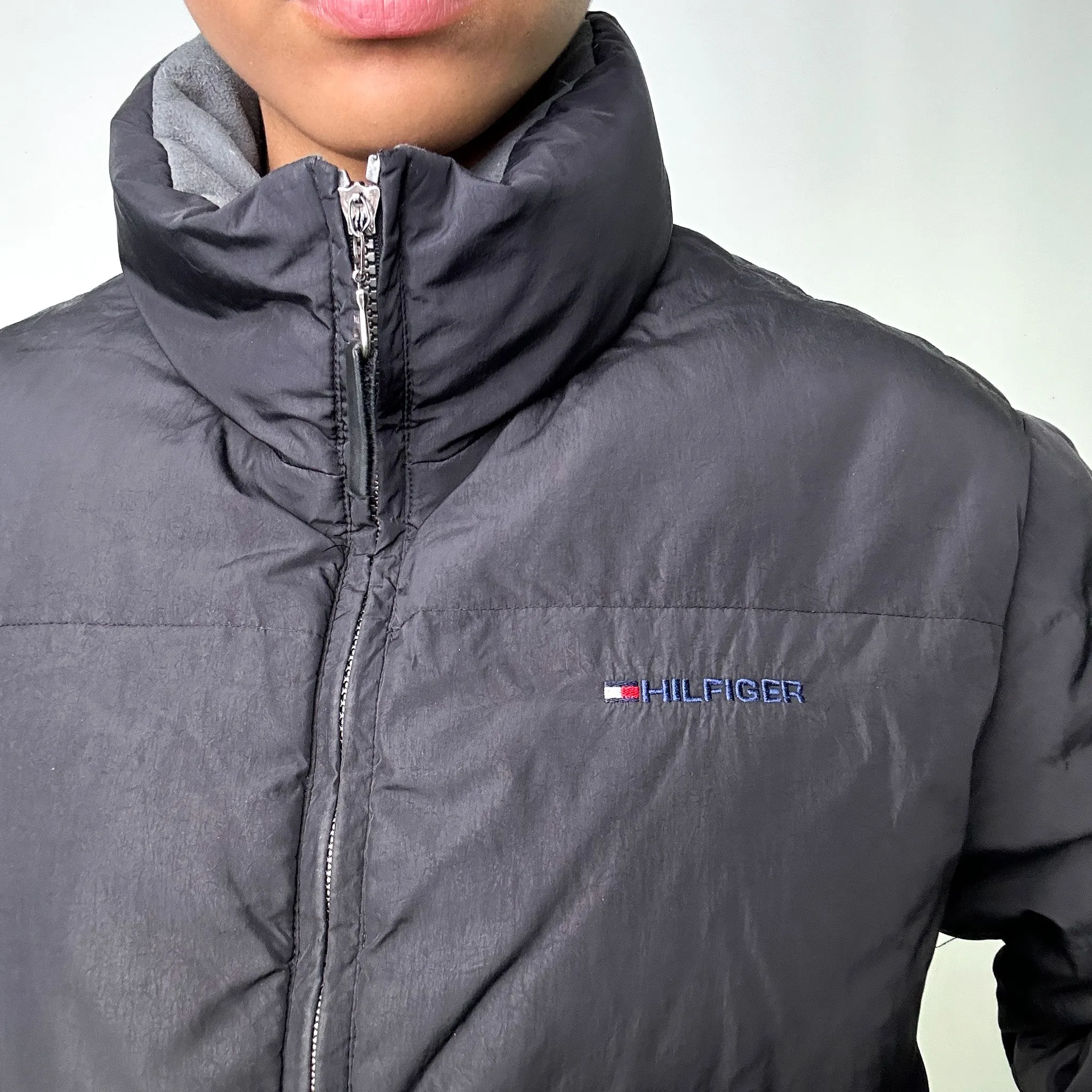 Black 90s Tommy Hilfiger Puffer Jacket Coat (M)