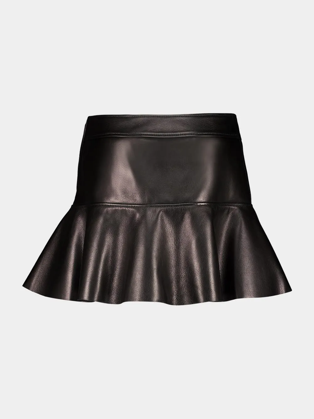 Black Shiny Plonge Leather Mini Skirt