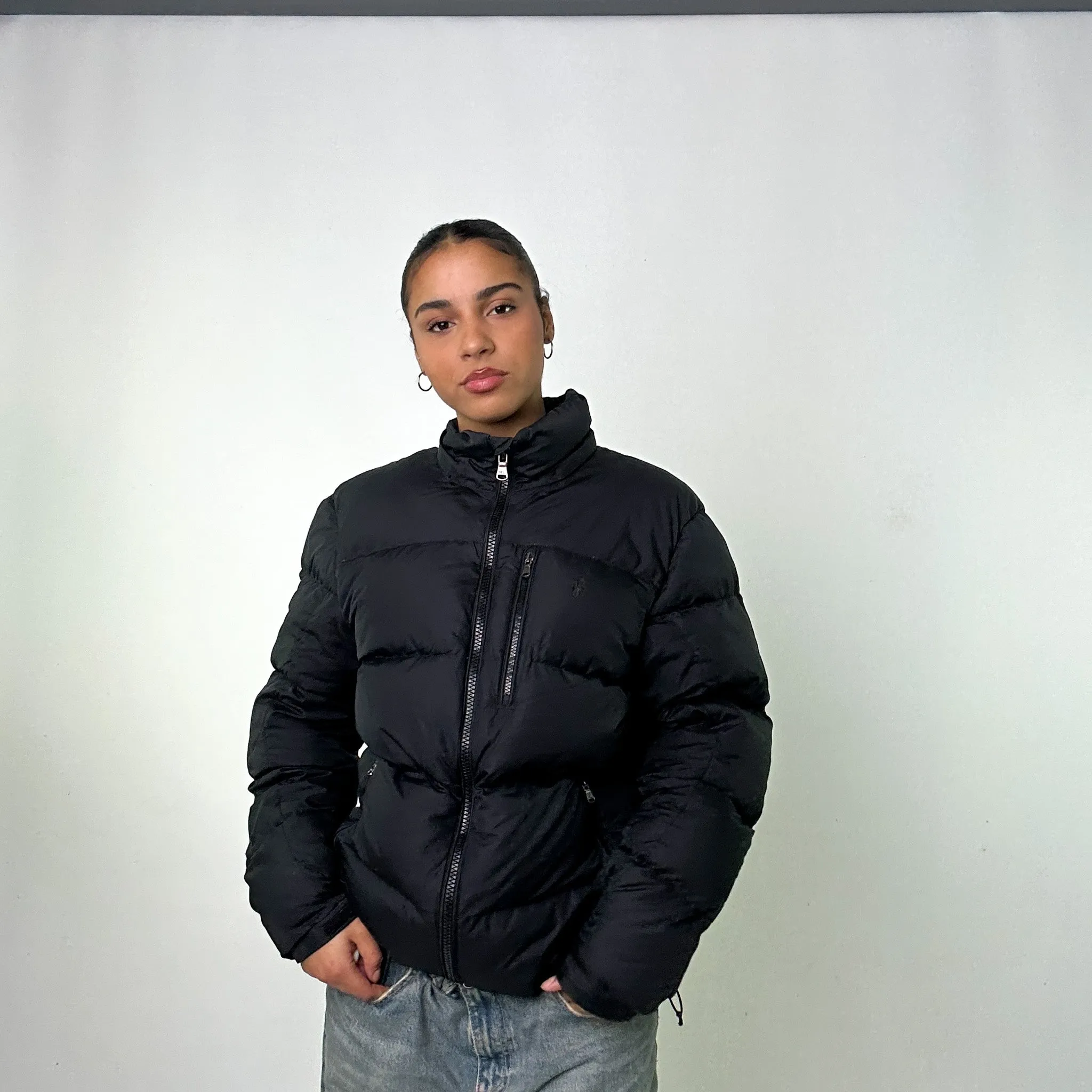 Black y2ks Polo Ralph Lauren Puffer Jacket Coat (M)