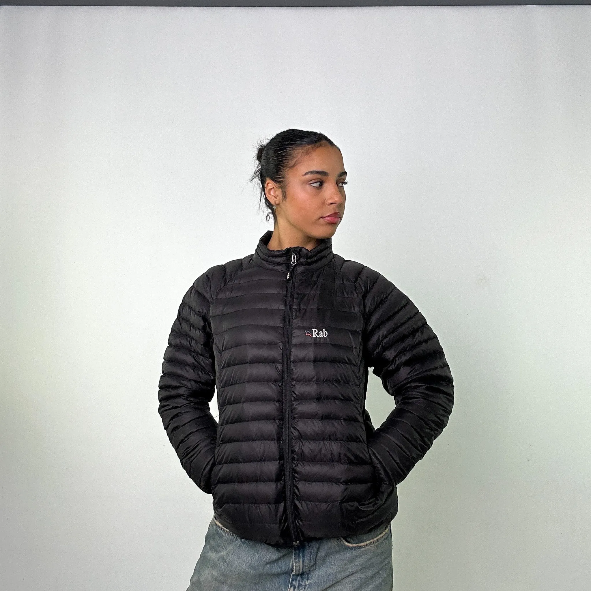 Black y2ks Rab Microlight Puffer Jacket Coat (L)