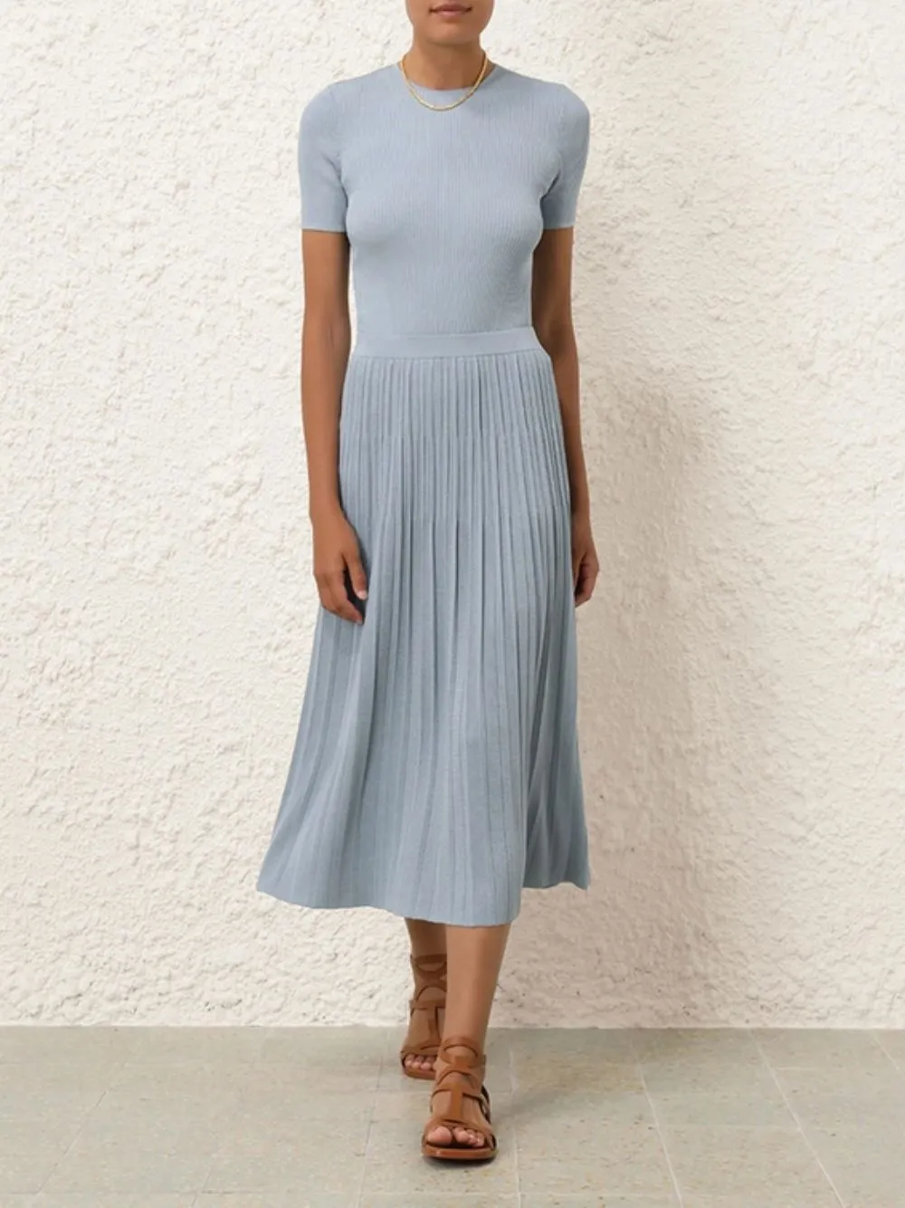 Blue Lurex Waverly Rib Midi Skirt