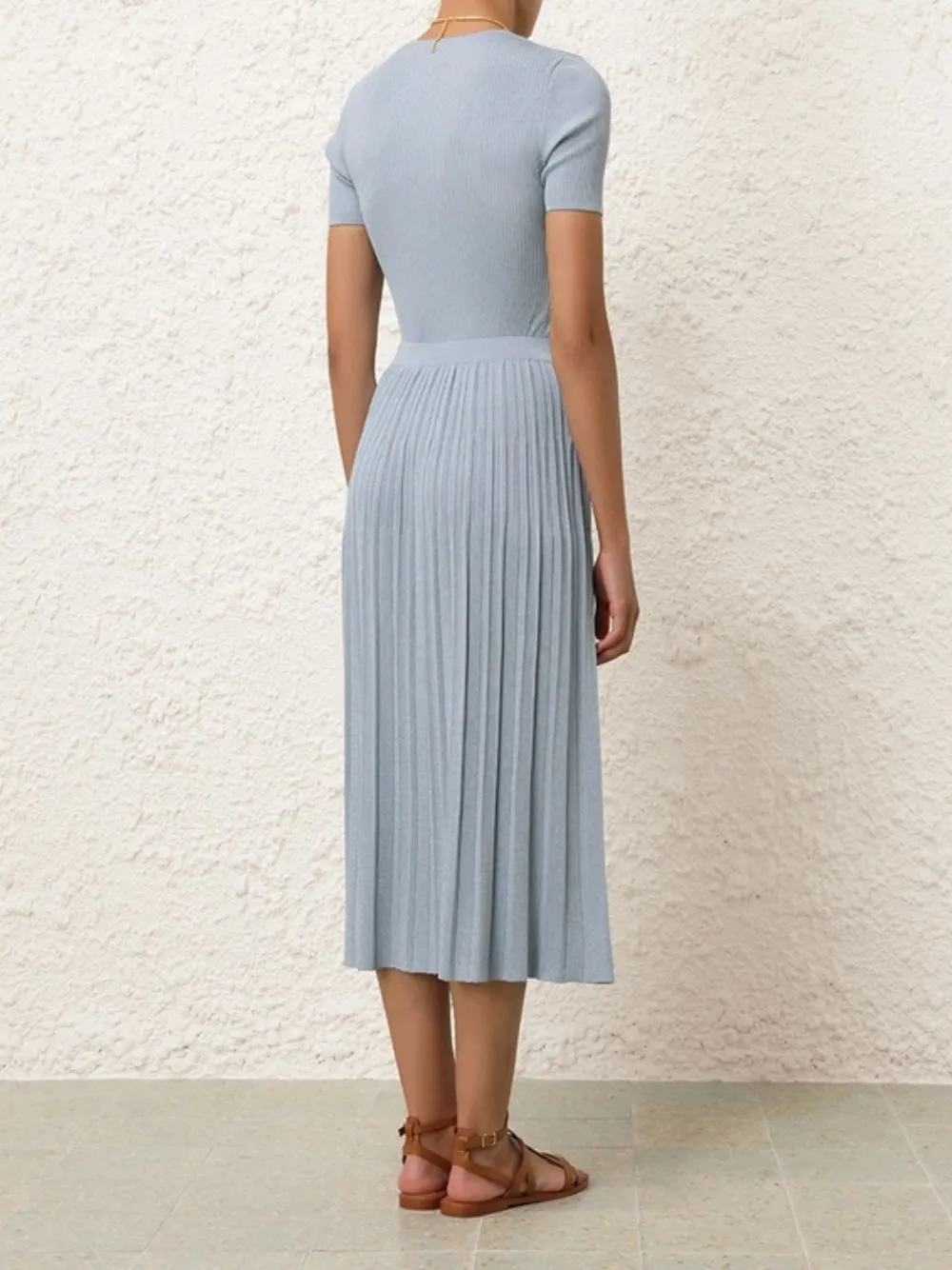 Blue Lurex Waverly Rib Midi Skirt