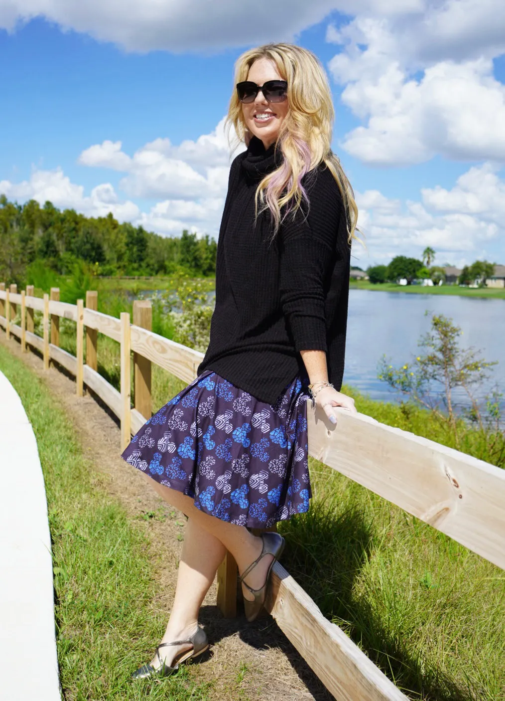 Blue Safari Swing Skirt with Pockets