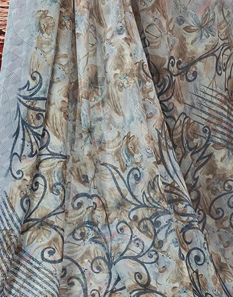 Brown Georgette Printed Sarees