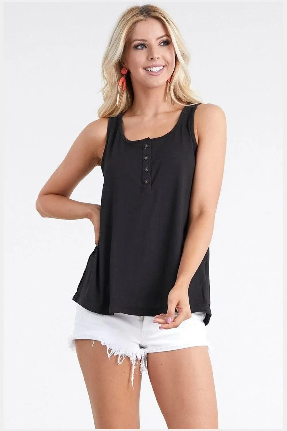 Buttons Square Neck Tank Top