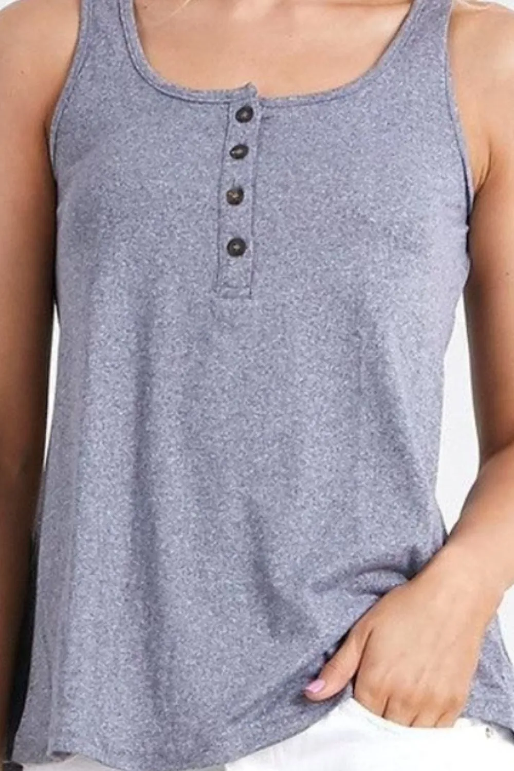 Buttons Square Neck Tank Top