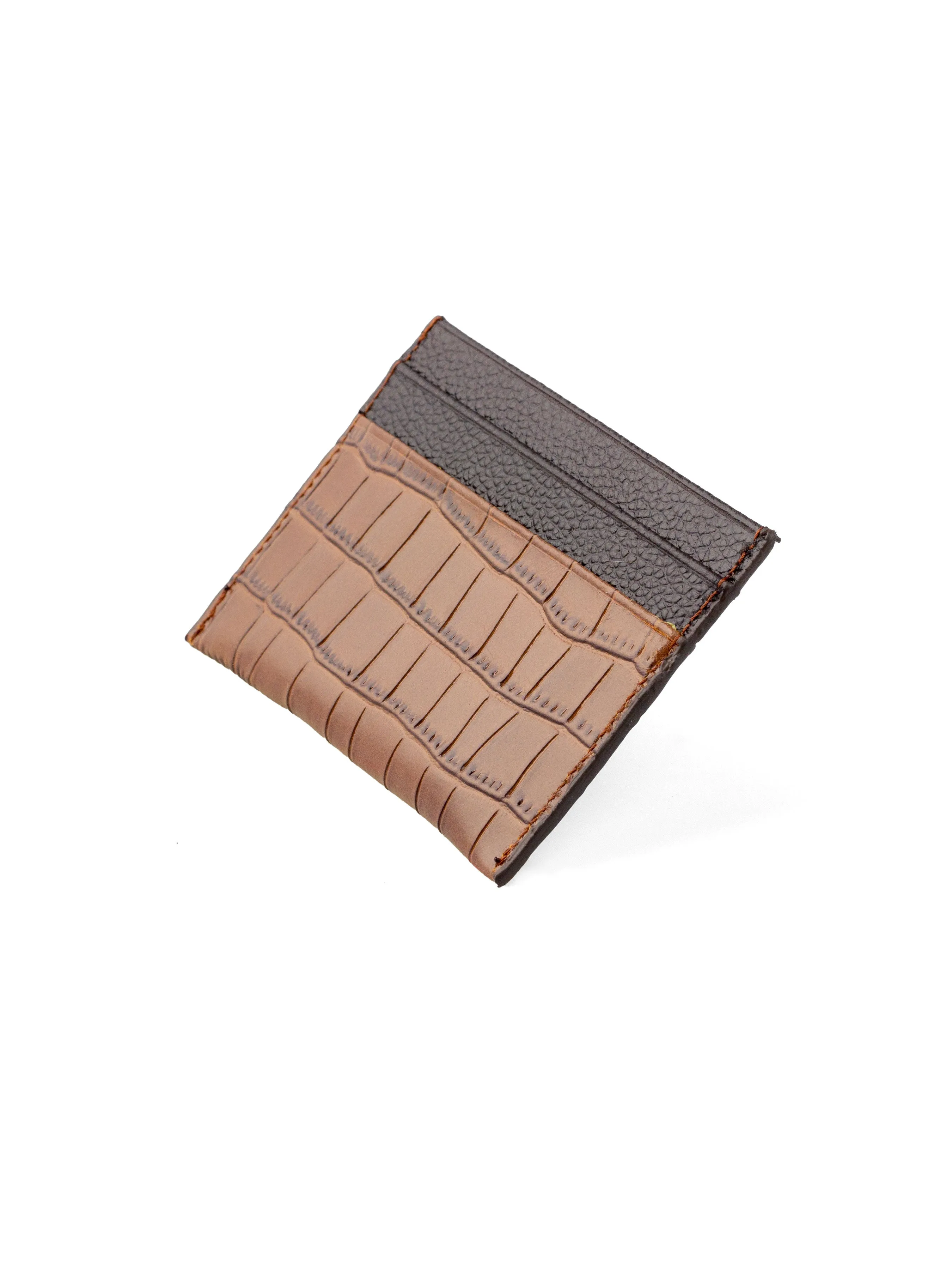 Card Holder - Coffee Polished Croco Leather