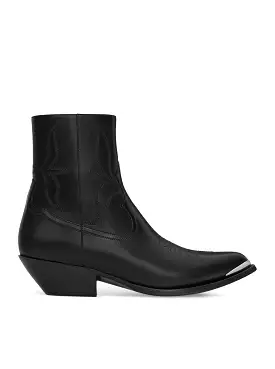 CELINE LEON BOOT WITH ZIP AND METAL TOE IN POLISHED CALFSKIN