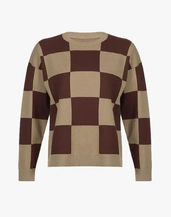 Checkerboard Sweater Y2K - Brown