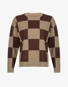 Checkerboard Sweater Y2K - Brown