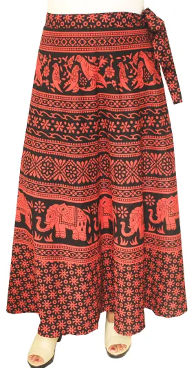 Cotton Wrap Around Long Skirt Womens Indian Clothing (Red)