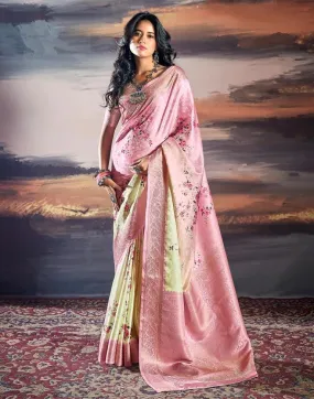 Cream Silk Woven Sarees