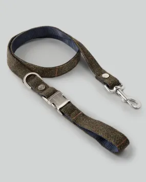 Dark Green Checked Herringbone Tweed Dog Lead