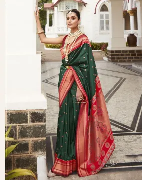 Dark Green Silk Woven Sarees