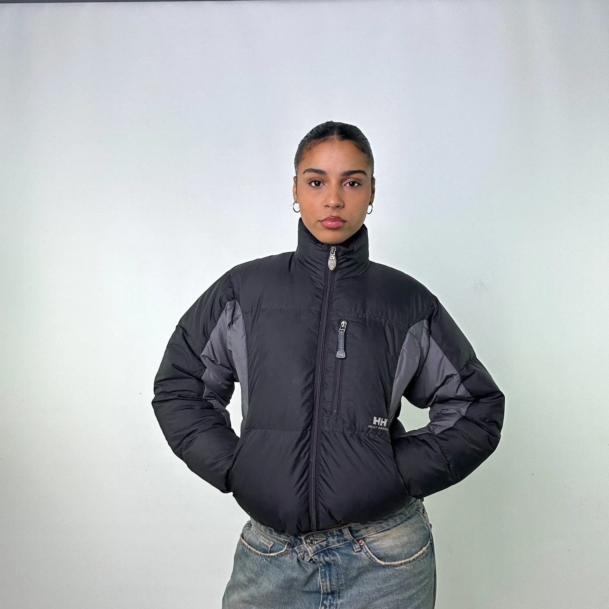 Dark Grey 90s Helly Hansen Two Tone Puffer Jacket Coat (S)