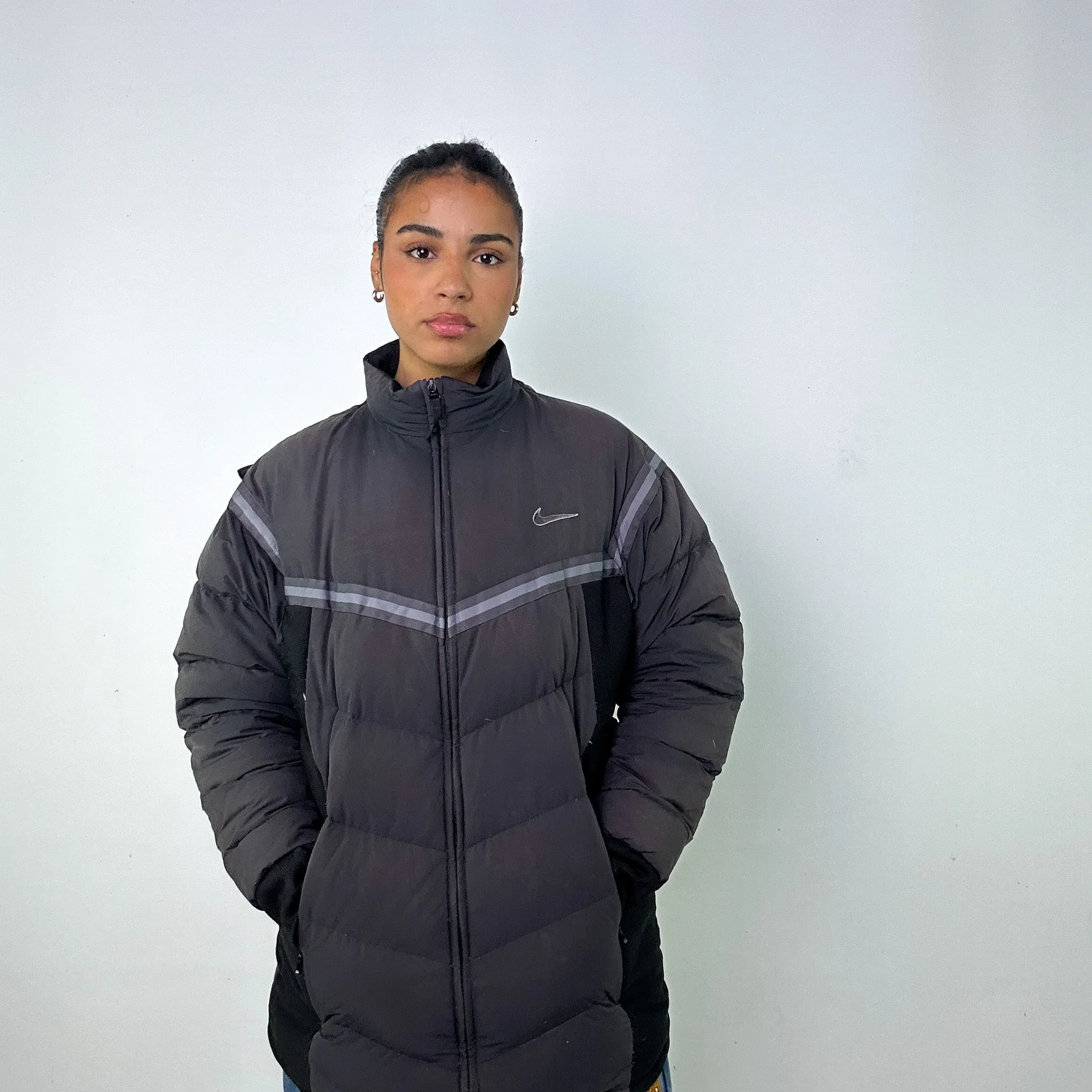 Dark Grey y2ks NIKE Puffer Jacket Coat (M)