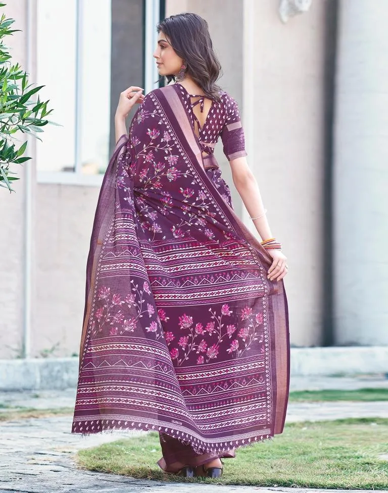 Dark Purple Silk Printed Sarees