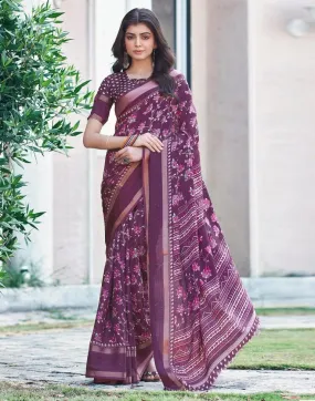 Dark Purple Silk Printed Sarees