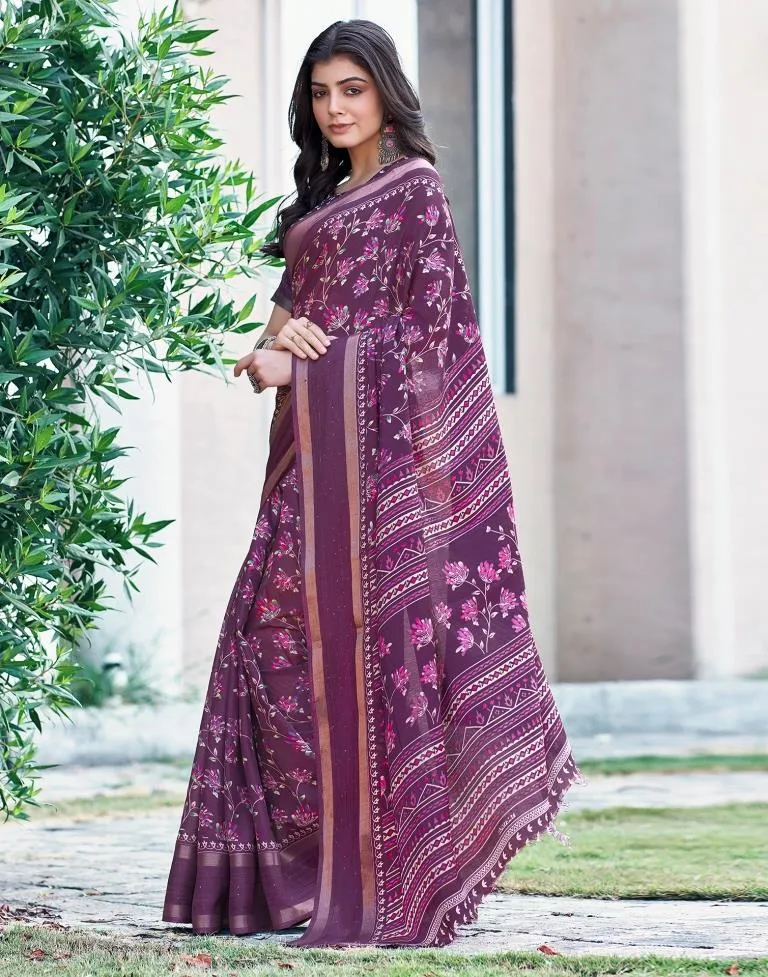 Dark Purple Silk Printed Sarees