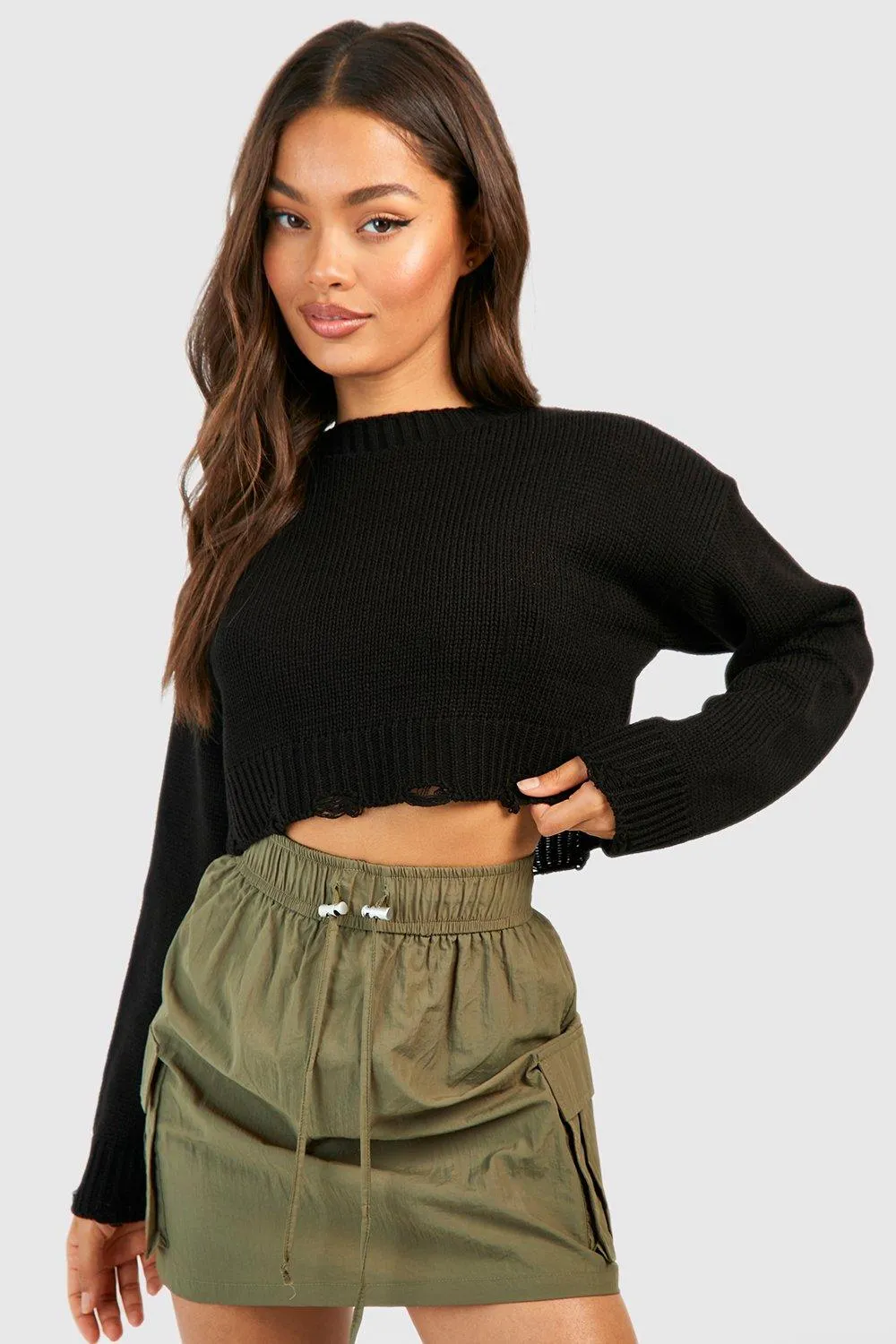 Distressed Hem Crop Sweater