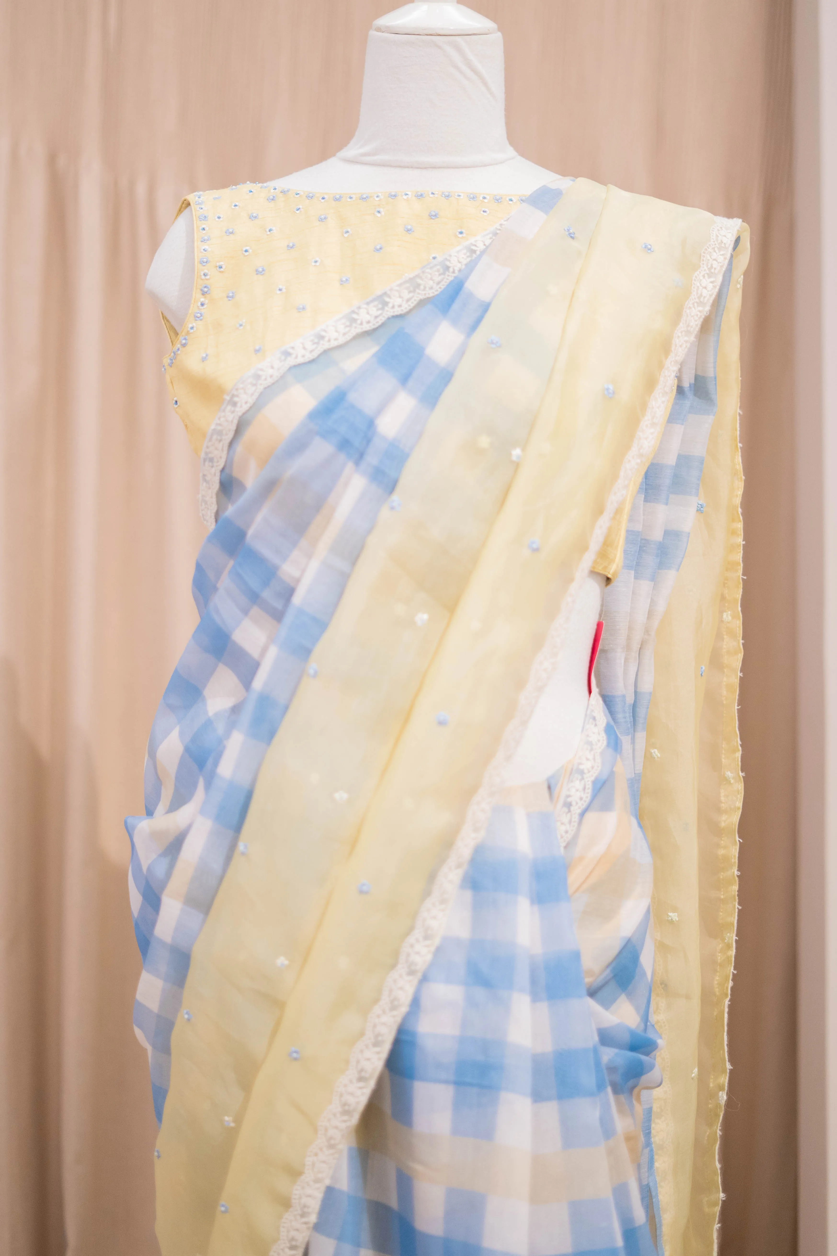 DS - Blue checks saree