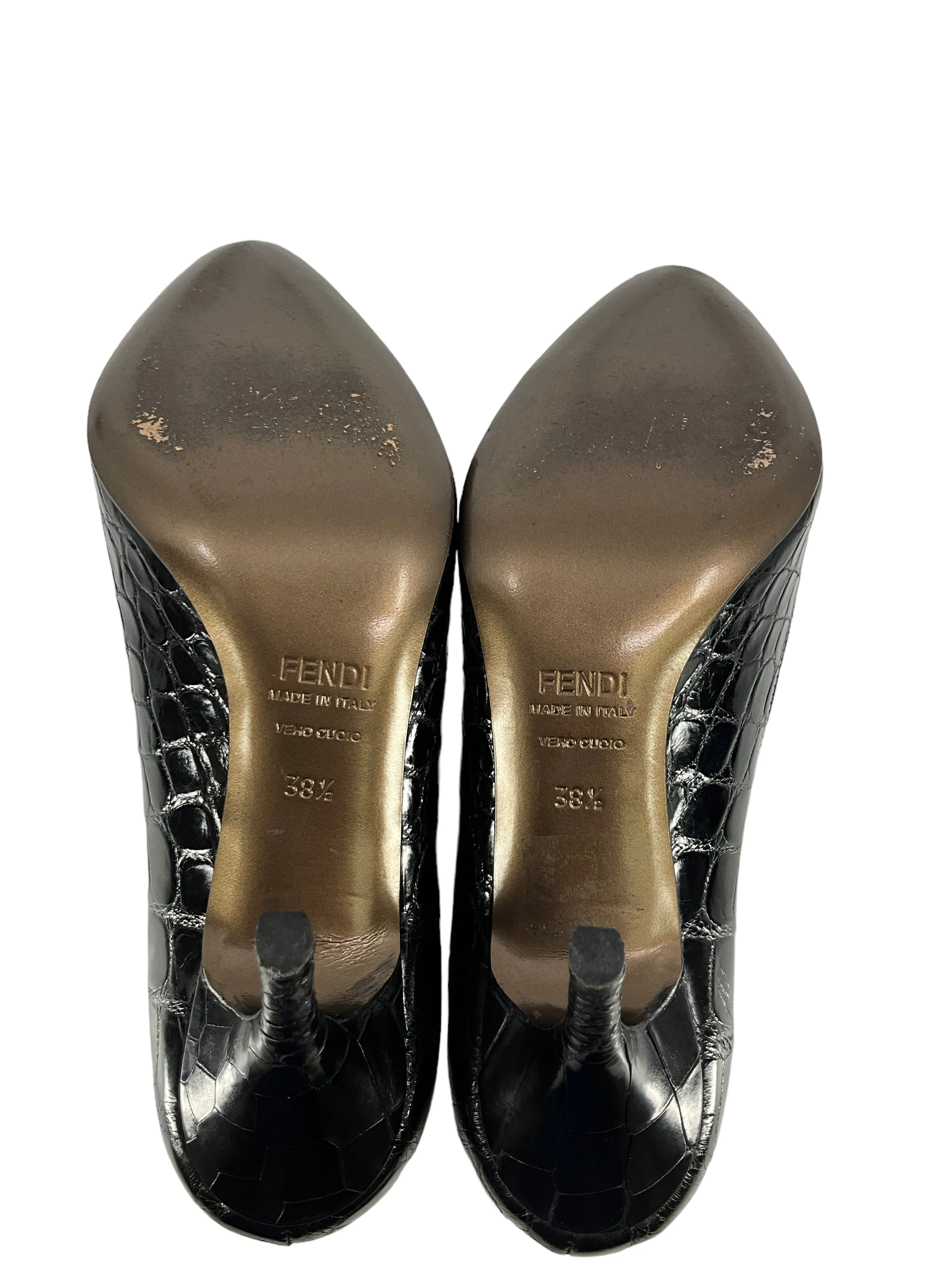 Fendi Black Crocodile Embossed Pumps Size 8