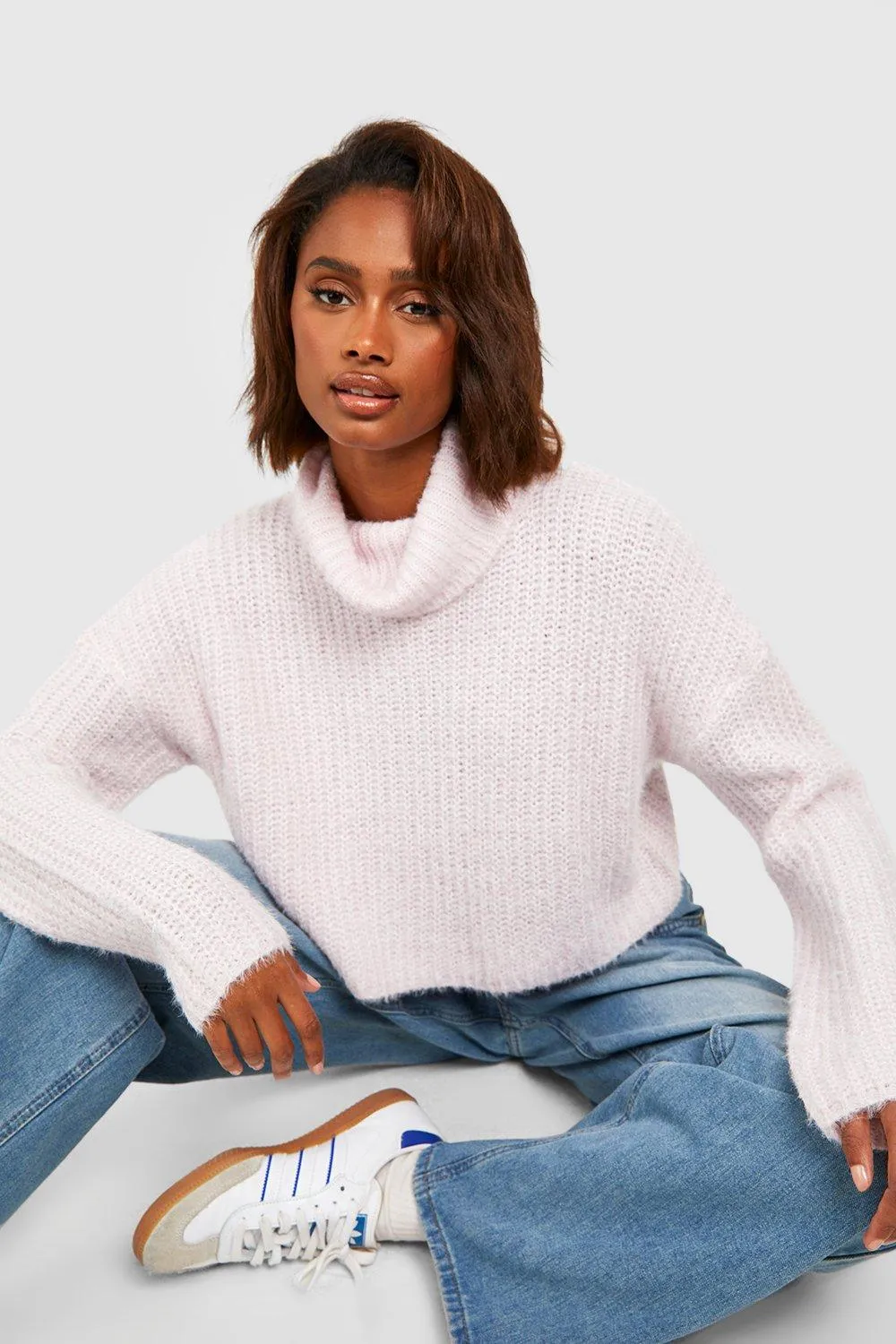 Fluffy Knit Turtleneck Crop Sweater