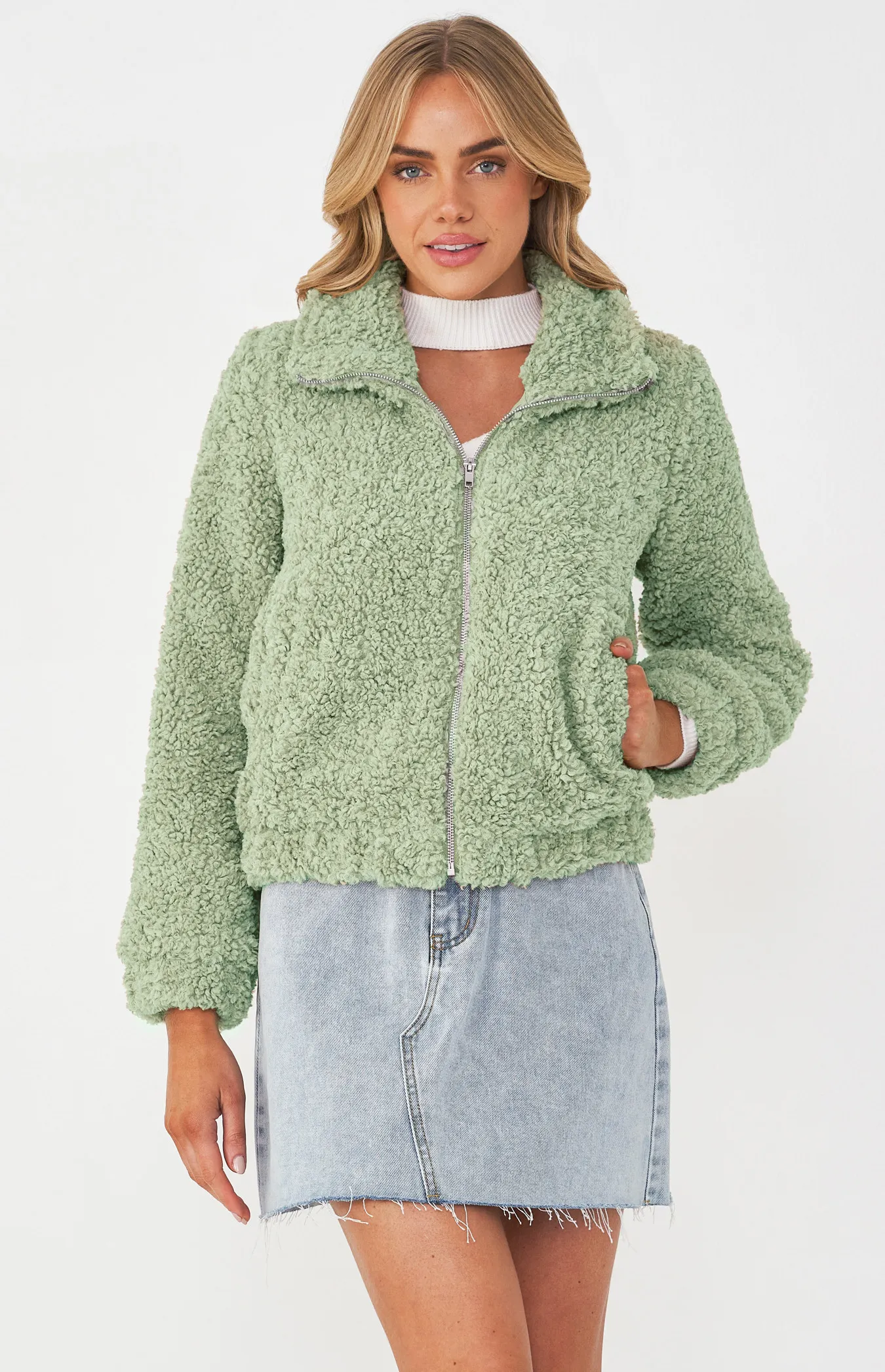 Fluffy Teddy Jacket with Functional Pockets (SJT348B)