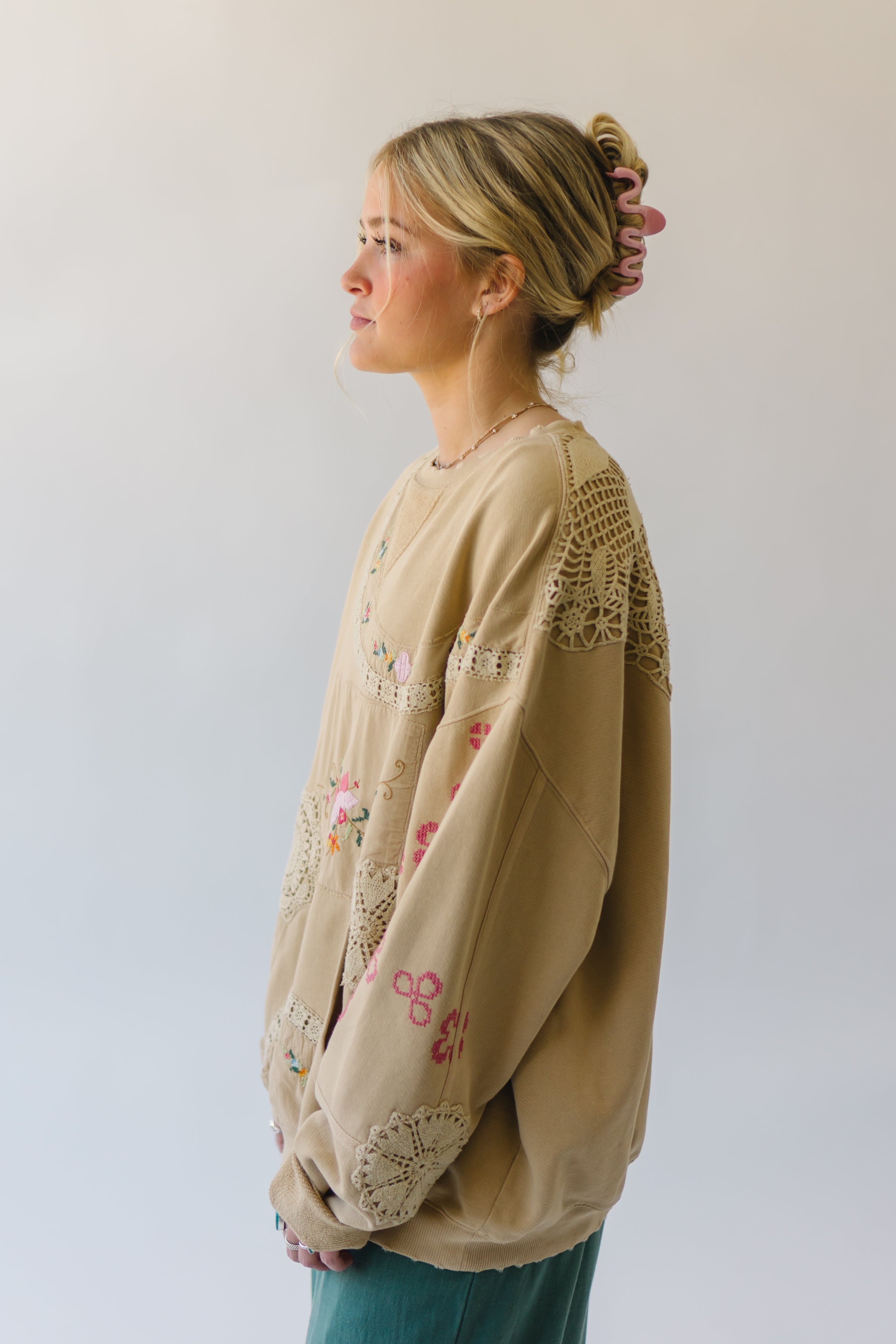 Free People: Grams Attic Sweatshirt in Mushroom Combo