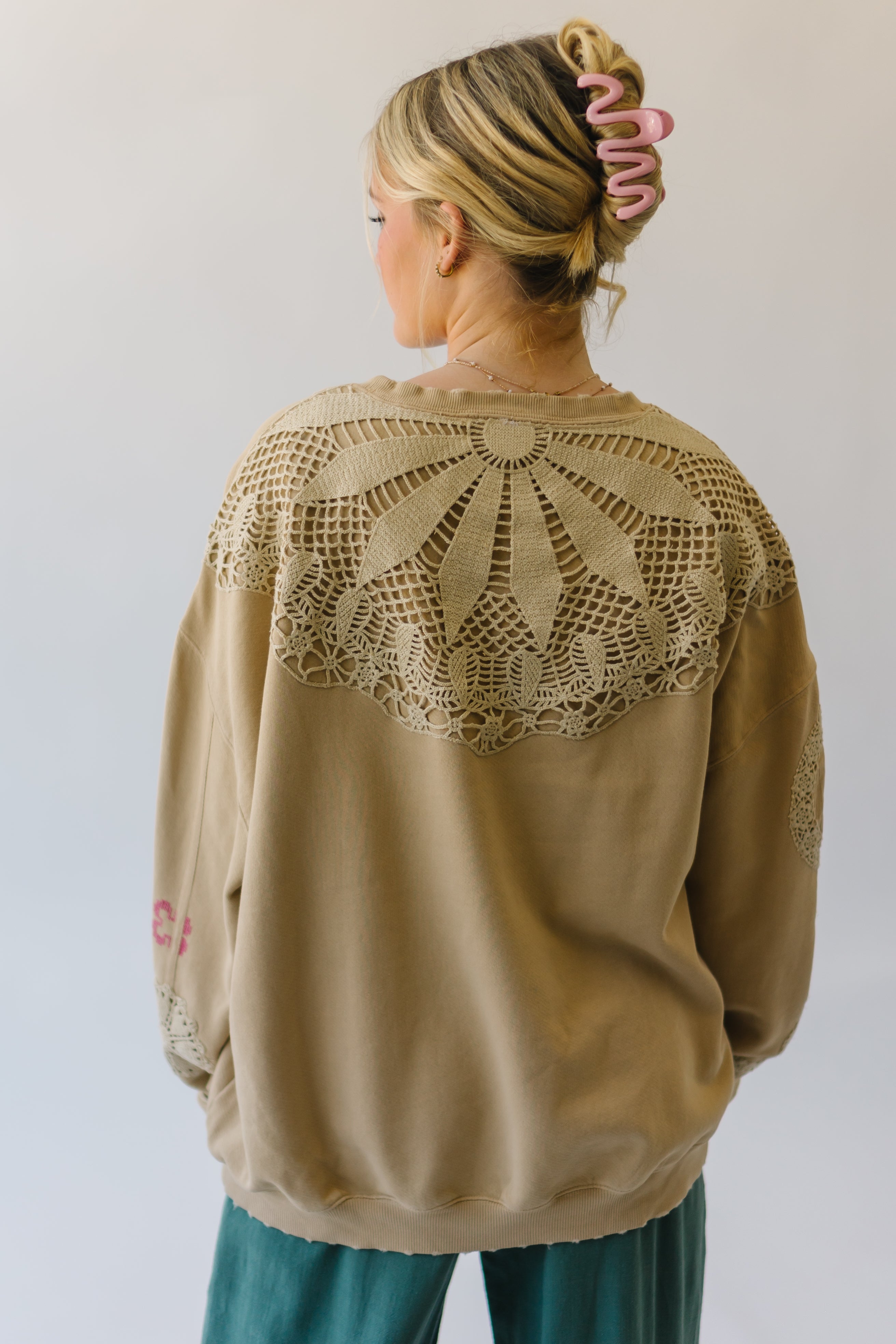 Free People: Grams Attic Sweatshirt in Mushroom Combo