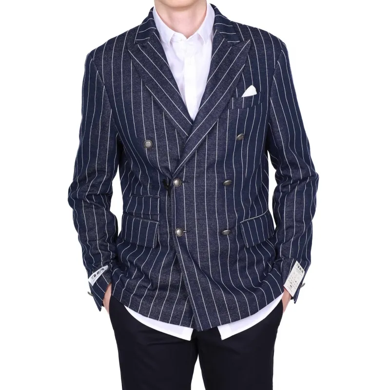 GIACCA BLAZER DOPPIOPETTO GESSATA, BLU