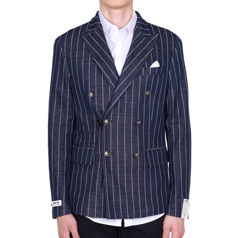 GIACCA BLAZER DOPPIOPETTO GESSATA, BLU