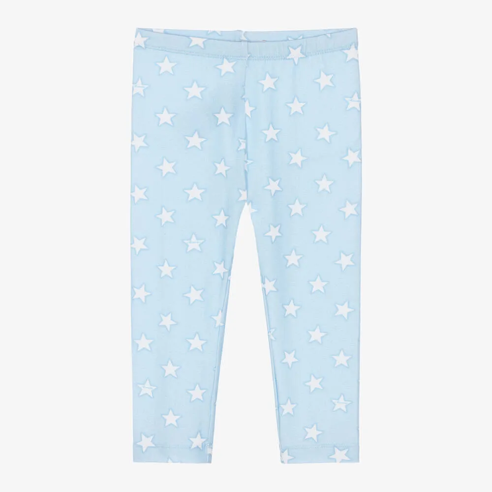 Girls Blue Cotton Star Leggings