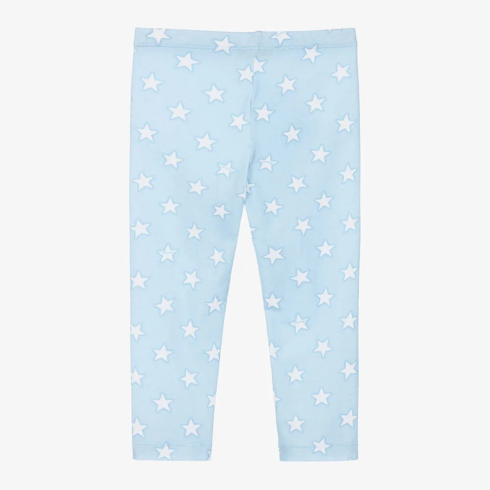 Girls Blue Cotton Star Leggings