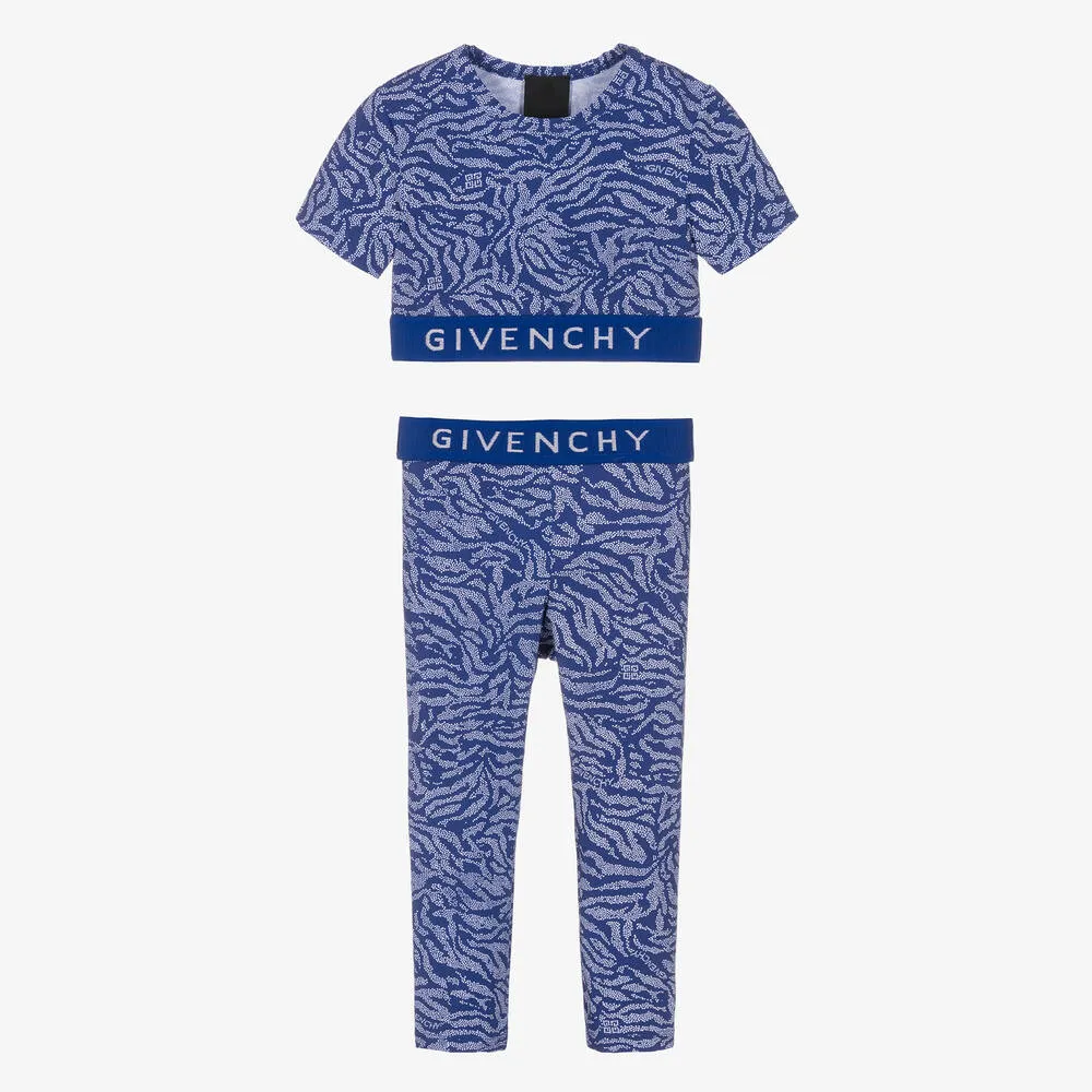 Girls Blue Zebra Leggings Set