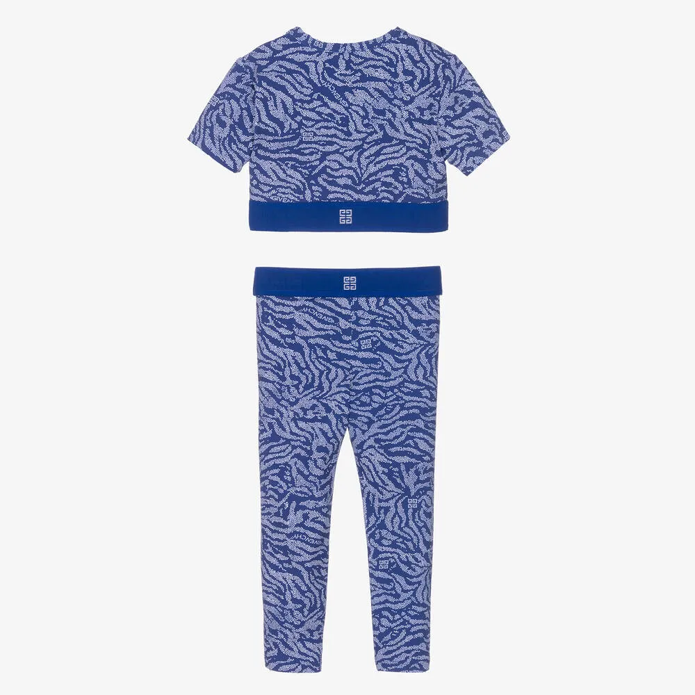 Girls Blue Zebra Leggings Set