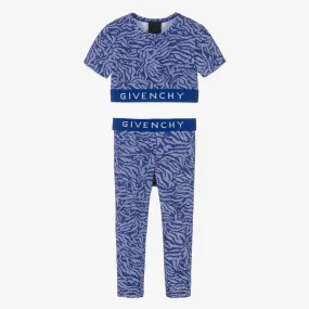 Girls Blue Zebra Leggings Set