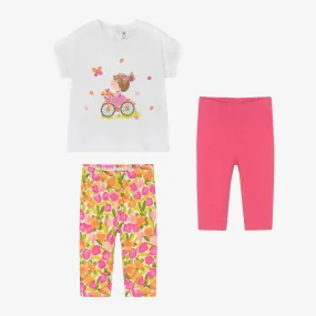 Girls Pink Floral Cotton Leggings Set